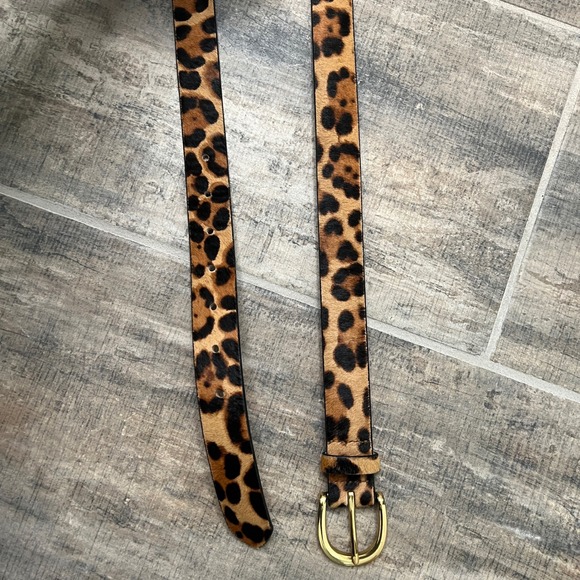 J Crew Leopard Print Calf Hair Genuine Leather Belt Gold Buckle Women L3620 - Picture 6 of 8